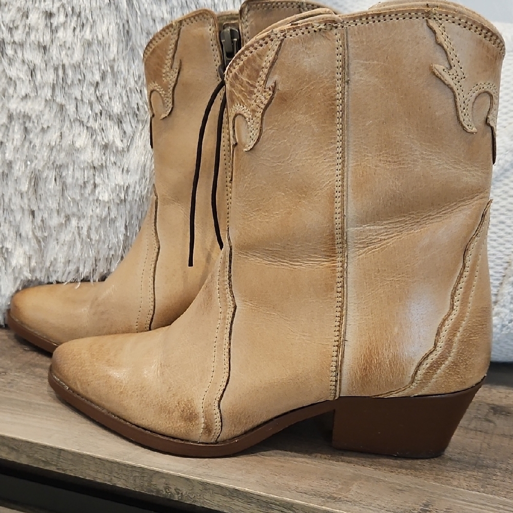 Free People Tan Ankle Booties with Western Flair